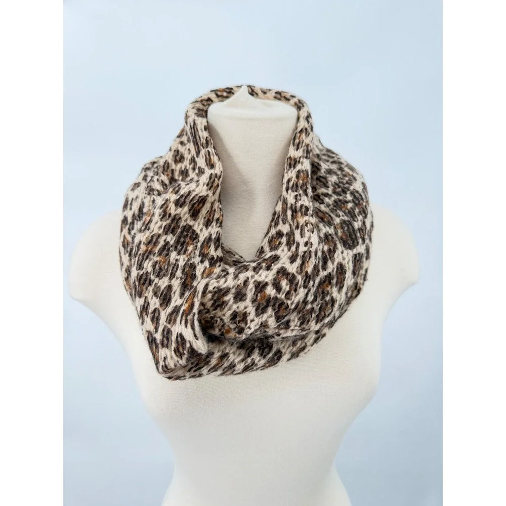 BP Leopard Infinity Scarf Womens OS Tan Brown Animal Print Knit Winter Cozy